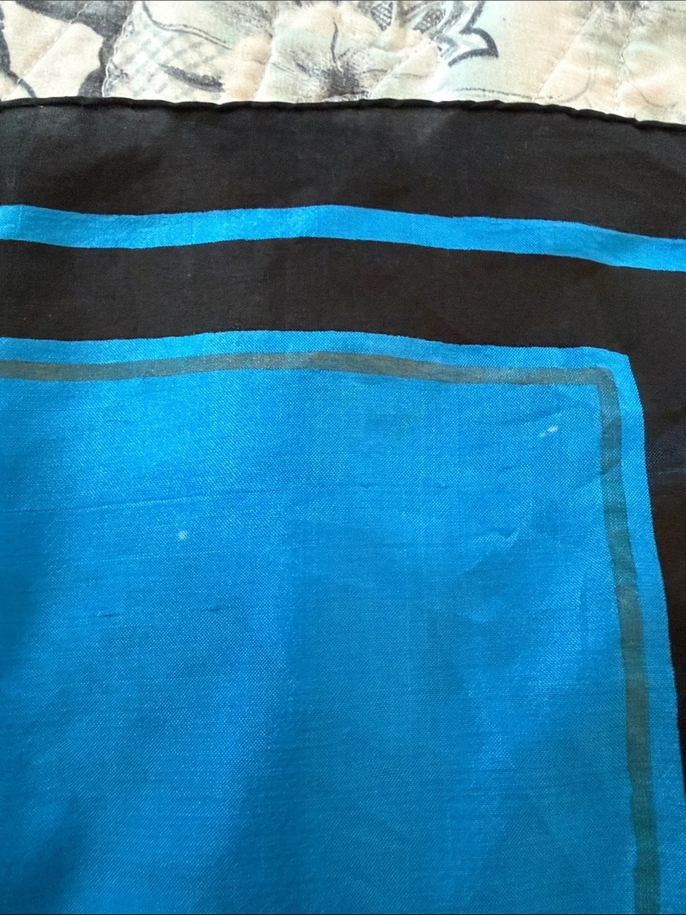 Vintage Thai silk 100% Blue Floral Square Scarf with Pink Bloom